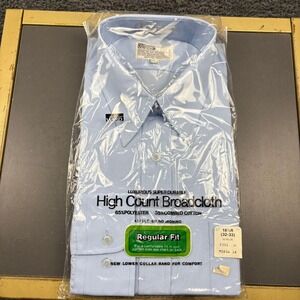 Vtg Montgomery Ward Mens Dress Shirt 16 1/2 32 33 Blue High Count Broadcloth New